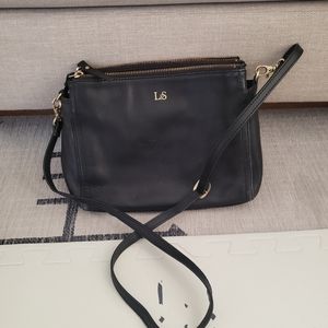 Lo & Son's Pearl Black Leather Crossbody, Clutch